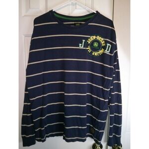 John Deere Striped Long Sleeve‎ T-Shirt Graphic Print Cotton Blend L